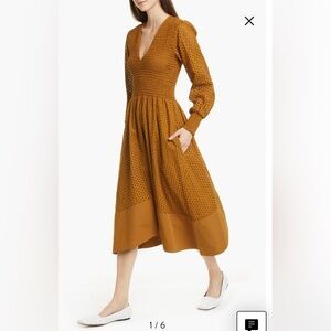 Proenza Schouler Broderie Anglaise Long Sleeve Cotton Midi Dress SIZE: XS